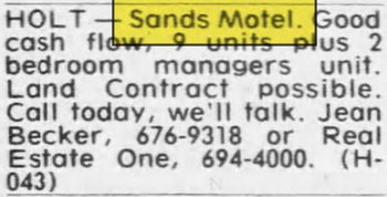 Sands Motel - Aug 1980 Ad